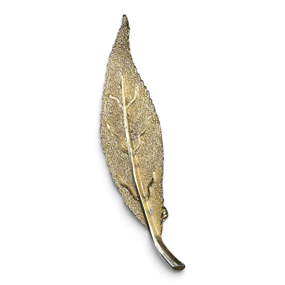 BSK Leaf Brooch Women OS Gold Excellent Vintage Textured Pin